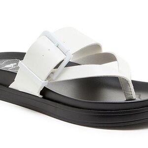 Stylish white and black sandals with a sleek design. Perfect for casual wear.